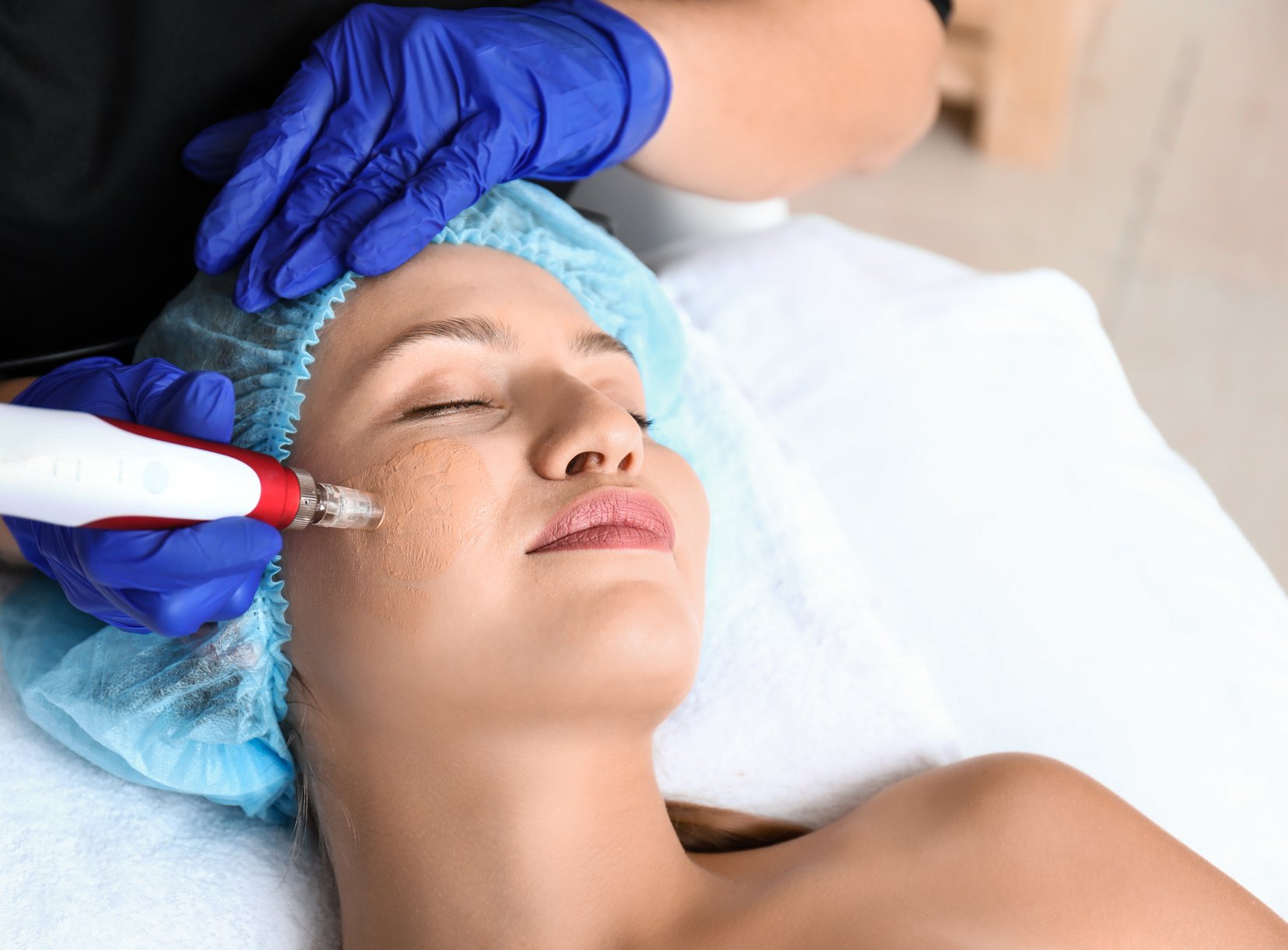 Young Woman Undergoing Procedure of Bb Glow Treatment in Beauty Salon